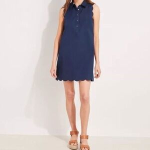 Vineyard Vines Margo scalloped navy blue collared shirt dress 6